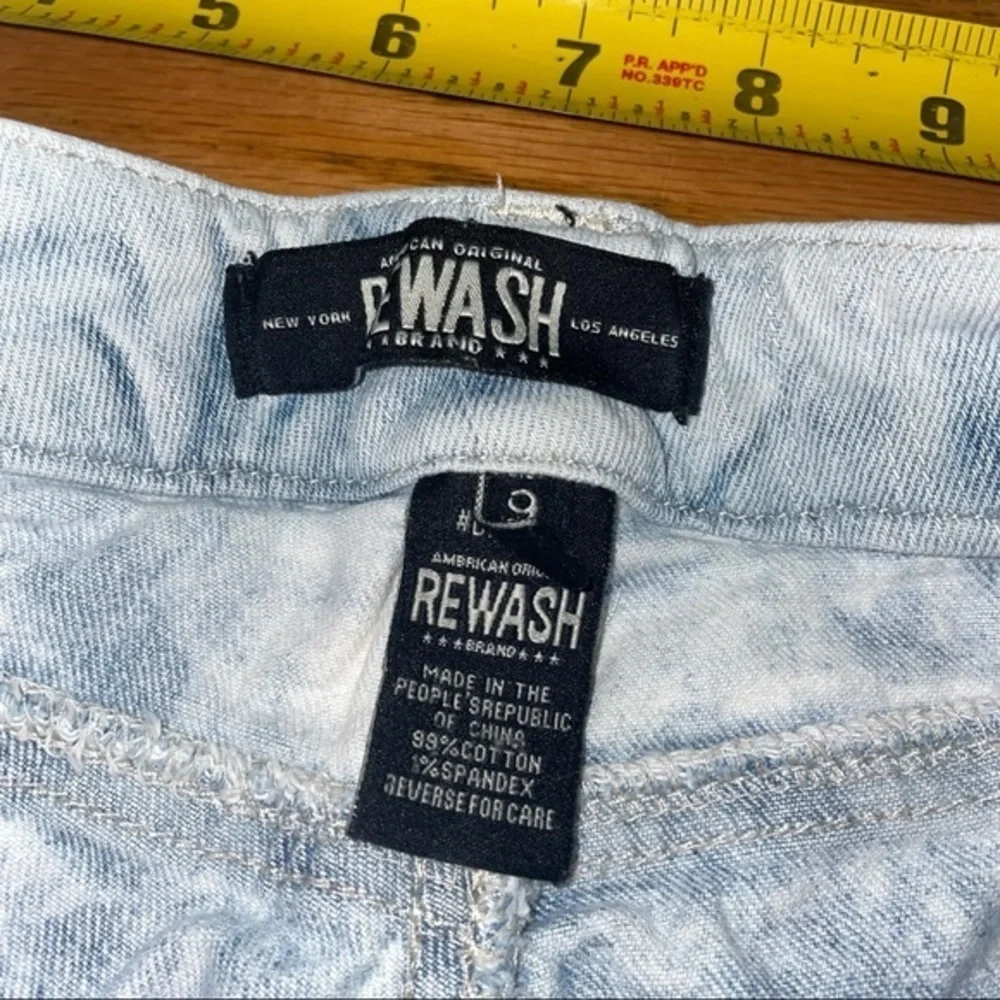 Light wash jean denim cutoff /Distressed Rewash Jean Shorts/frayed denim shorts